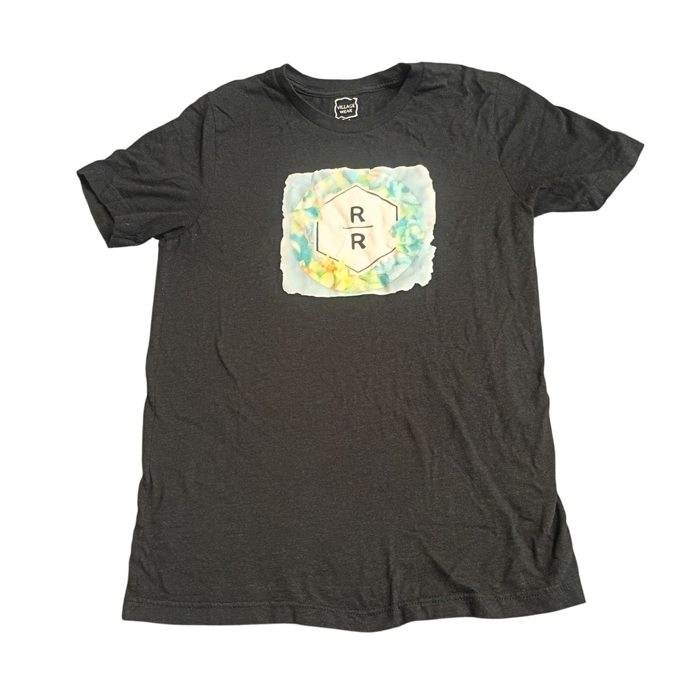 Village Wear Graphic T-Shirt Mens Medium Gray Succulent Logo Floral Tee